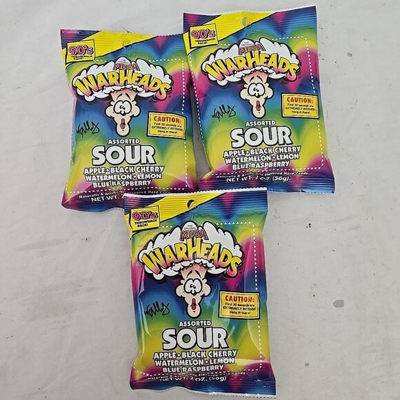 Lot Of 3 WARHEADS 2 Oz Bags Sour Sweet Fruity-HARD CANDY Extreme Sour - Picture 1 of 5